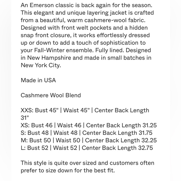 Emerson Fry wool cashmere black layering Jacket small classic quiet luxury - Picture 5 of 10